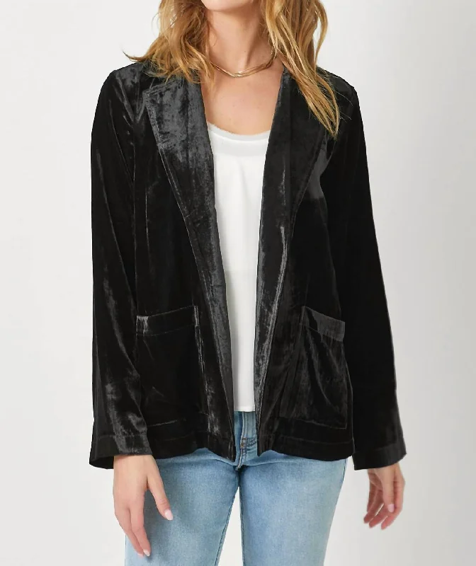 Plus Size Women's Cropped Velvet Blazers in Burgundy for a Night OutVelvet Open Jacket In Black Plus Size Women's Cropped Velvet Blazers in Burgundy for a Night OutVelvet Open Jacket In Black