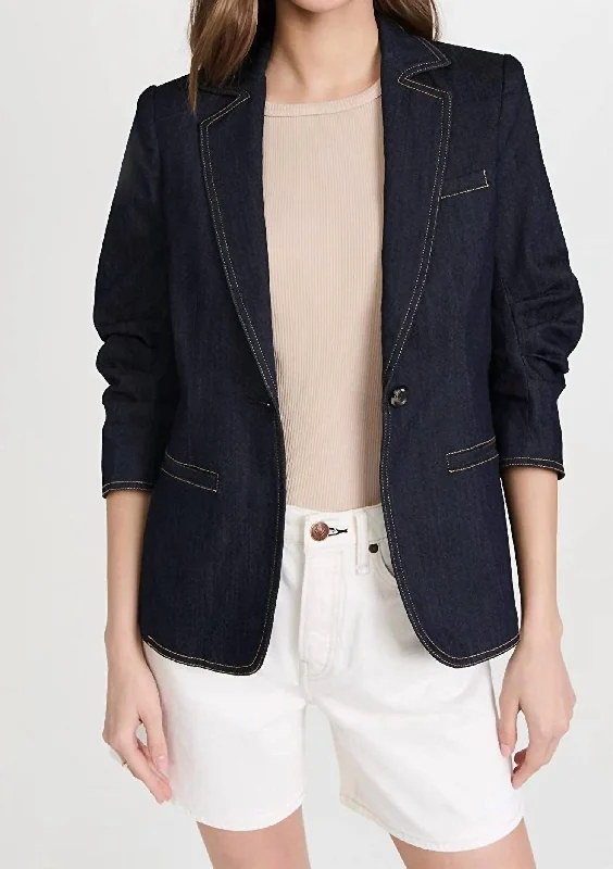 Single - Breasted Women's Linen Blend Blazers in Earth Tones for Casual WearWomen Khloe Single Button Stylish Sleeve Denim Blazer In Indigo Single - Breasted Women's Linen Blend Blazers in Earth Tones for Casual WearWomen Khloe Single Button Stylish Sleeve Denim Blazer In Indigo