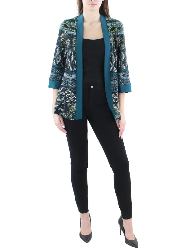 Double - Breasted Women's Polyester Blazers in Bright Colors for a Fun StyleWomens Knit Printed Duster Blazer Double - Breasted Women's Polyester Blazers in Bright Colors for a Fun StyleWomens Knit Printed Duster Blazer