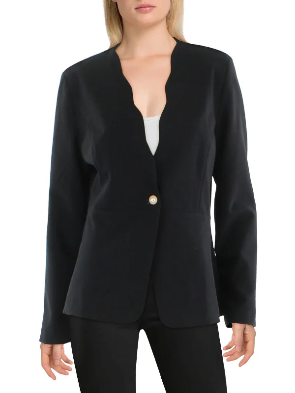 Single - Breasted Women's Tweed Blazers with Gold Buttons for a Classic LookWomens Scalloped Business One-Button Blazer