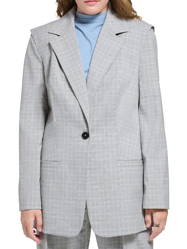 Plus Size Women's Embroidered Blazers in Floral Patterns for a Feminine TouchWomens Woven Plaid One-Button Blazer Plus Size Women's Embroidered Blazers in Floral Patterns for a Feminine TouchWomens Woven Plaid One-Button Blazer