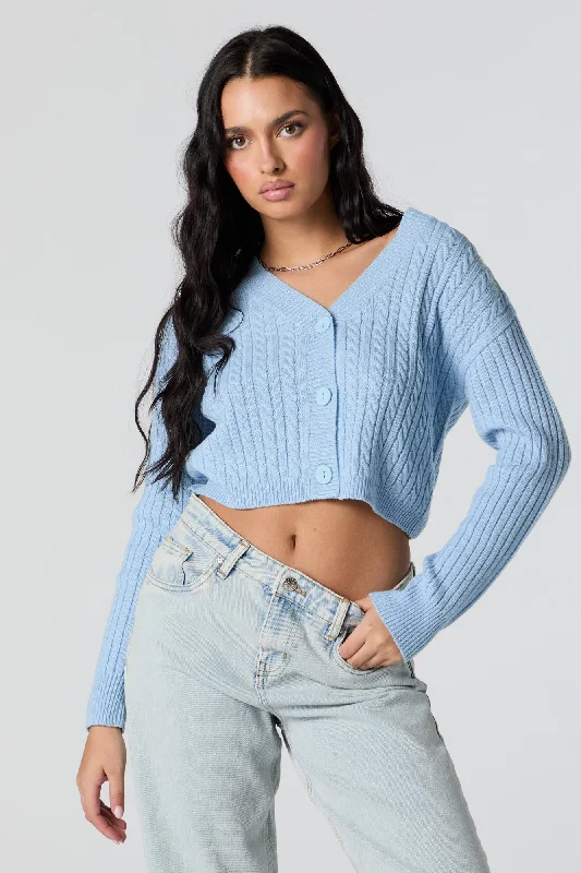 lightweight women cardigan for spring and fallCable Knit Button-Up Cropped Cardigan
