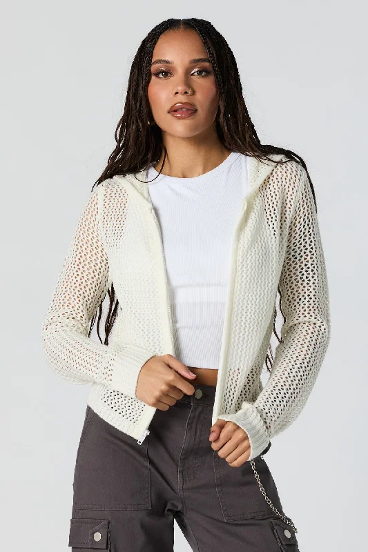 open front women cardigan for easy stylingOpen Knit Zip-Up Hoodie