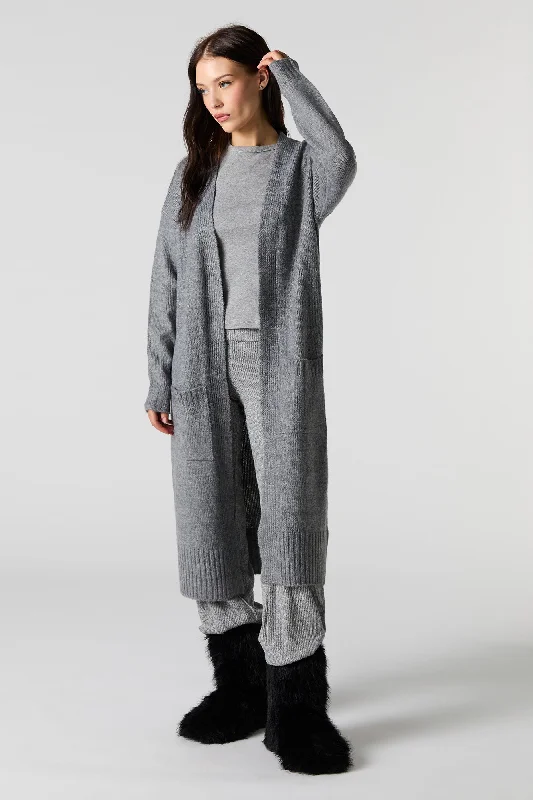 hand knitted women cardigan with artisanal charmKnit Open Front Longline Cardigan