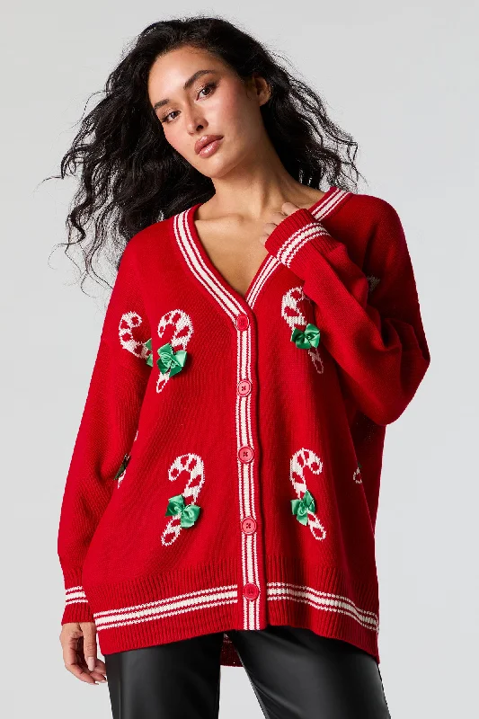 oversized women cardigan for a trendy and cozy lookCandy Cane Jacquard Knit Christmas Cardigan oversized women cardigan for a trendy and cozy lookCandy Cane Jacquard Knit Christmas Cardigan