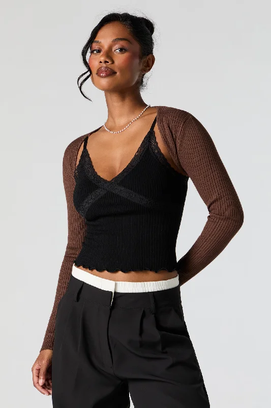 hooded women cardigan for added warmth and styleRibbed Knit Bolero