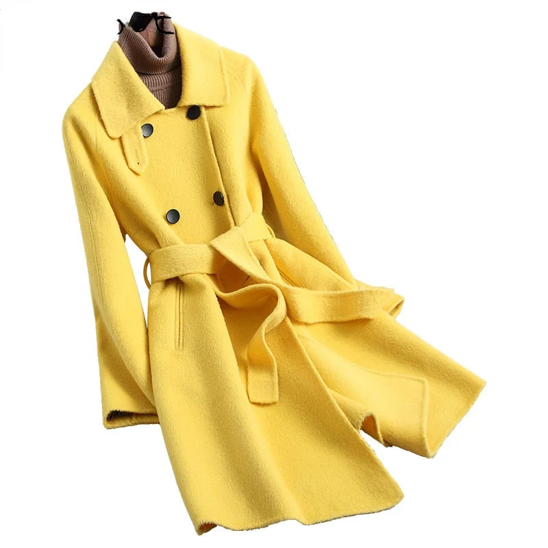 Embroidered women's cotton coats in a bohemian pattern for a unique design100% Wool Slim Double-sided Mid-length Trench Coats for Women Embroidered women's cotton coats in a bohemian pattern for a unique design100% Wool Slim Double-sided Mid-length Trench Coats for Women