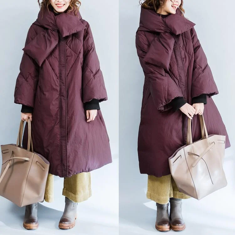 Women's long - sleeve wool coats in a houndstooth pattern for a classic charm2017 burgundy down coat casual zippered down coat New hooded winter outwear
