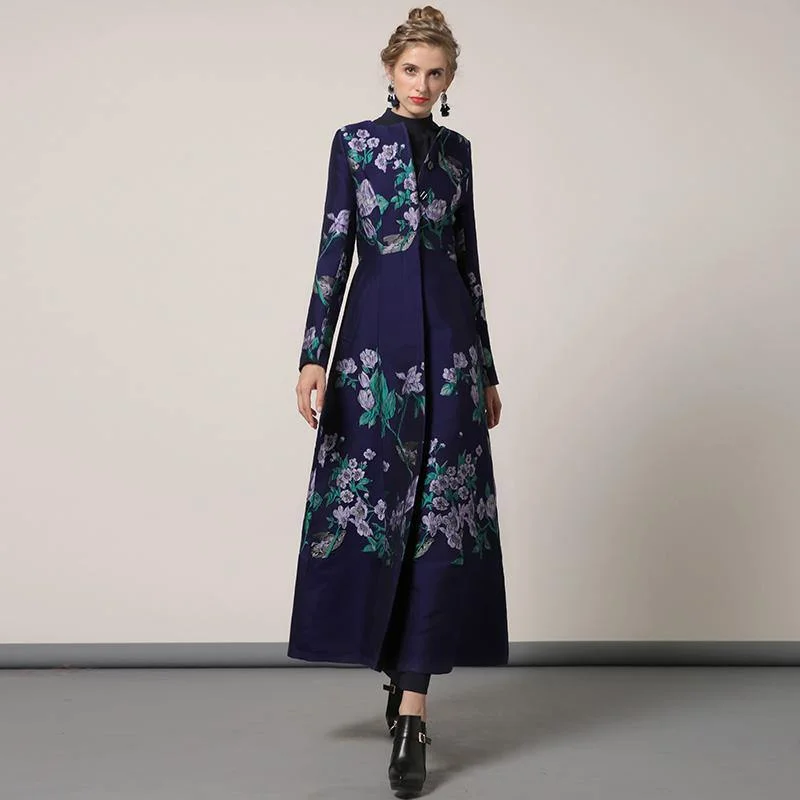 Oversized women's wool coats in a monochromatic look for a trendy outfit2017 new floral cotton winter parka purple jacquard stand collar elegant trench coats Oversized women's wool coats in a monochromatic look for a trendy outfit2017 new floral cotton winter parka purple jacquard stand collar elegant trench coats