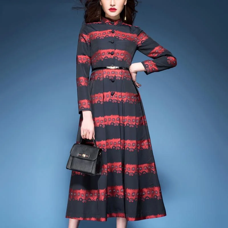 Plus size women's wool blend coats for a warm and stylish winter2017 red prints slim fit cotton blended coats stand collar long sleeve trench coat