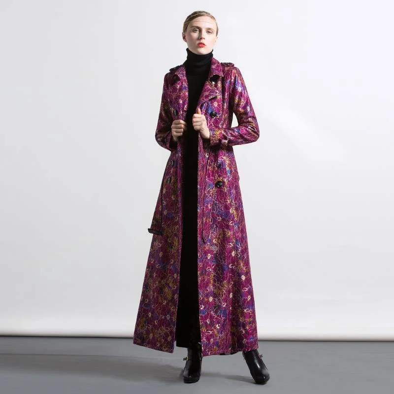 Water - resistant women's trench coats with adjustable cuffs for rainy days2017 vintage new magenta prints cotton blended trench coats elegant double breast parka Water - resistant women's trench coats with adjustable cuffs for rainy days2017 vintage new magenta prints cotton blended trench coats elegant double breast parka