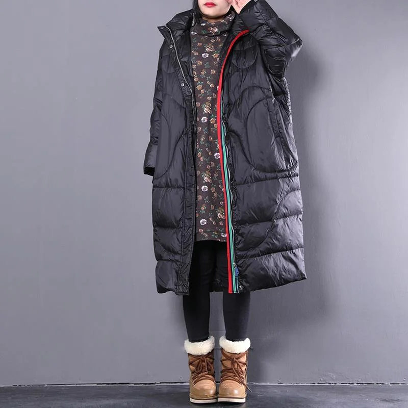 Women's knee - length wool blend coats with a fur collar for added warmth2018 black down coat casual stand collar down coat Elegant pockets zippered overcoat
