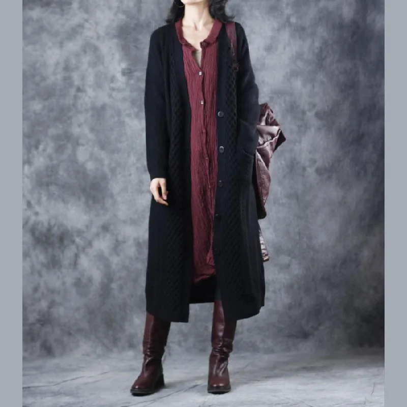 Checkered women's wool coats in a classic pattern for a timeless style2018 Black Long Knit Cardigans Sweater Coat Casual V Neck Trench Coat Checkered women's wool coats in a classic pattern for a timeless style2018 Black Long Knit Cardigans Sweater Coat Casual V Neck Trench Coat