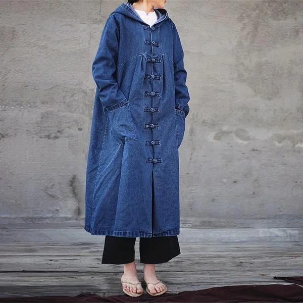Mid - length women's down coats in a slim fit for a modern and sleek appearance2020 Spring Women Solid Color Denim Trench CoatsLoose Hooded Collar Patchwork Long Coats Mid - length women's down coats in a slim fit for a modern and sleek appearance2020 Spring Women Solid Color Denim Trench CoatsLoose Hooded Collar Patchwork Long Coats