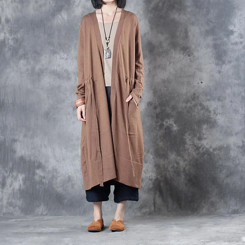 Hooded women's puffer coats in neon colors for high - visibility sports2021 new dark khaki knit winter long cardigan baggy tie waist long sleeve sweater coats