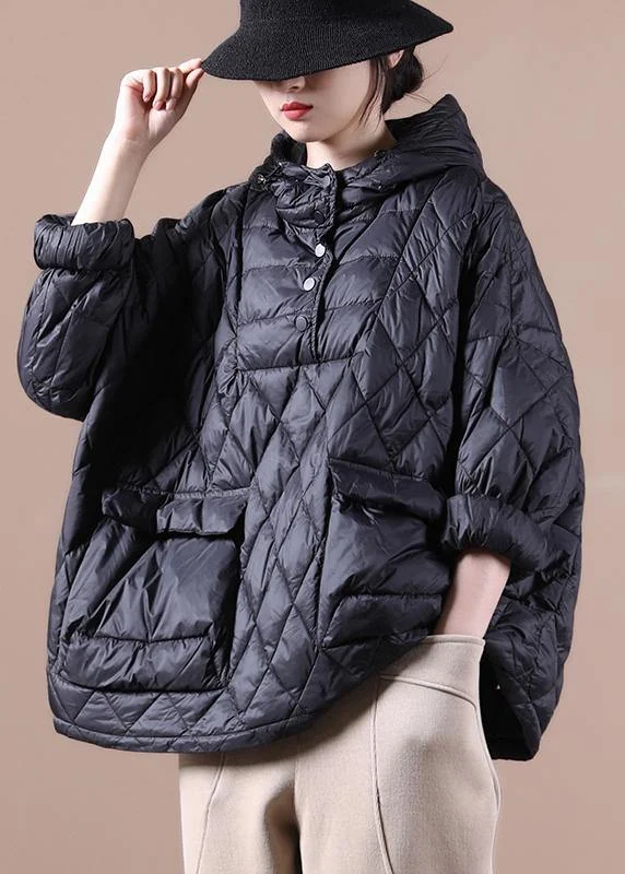 Checkered women's wool coats in a classic pattern for a timeless style2024 Loose Fitting Winter Puffer Jacket Hooded Black Down Coat