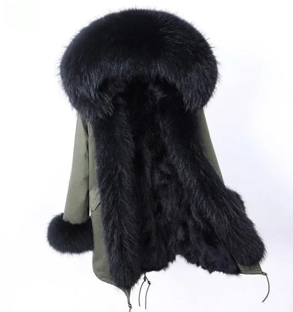 Women's pea coats with brass buttons for a nautical - inspired styleArmy Green Natural Raccoon Fur Collar and Hood Women's Winter Jacket