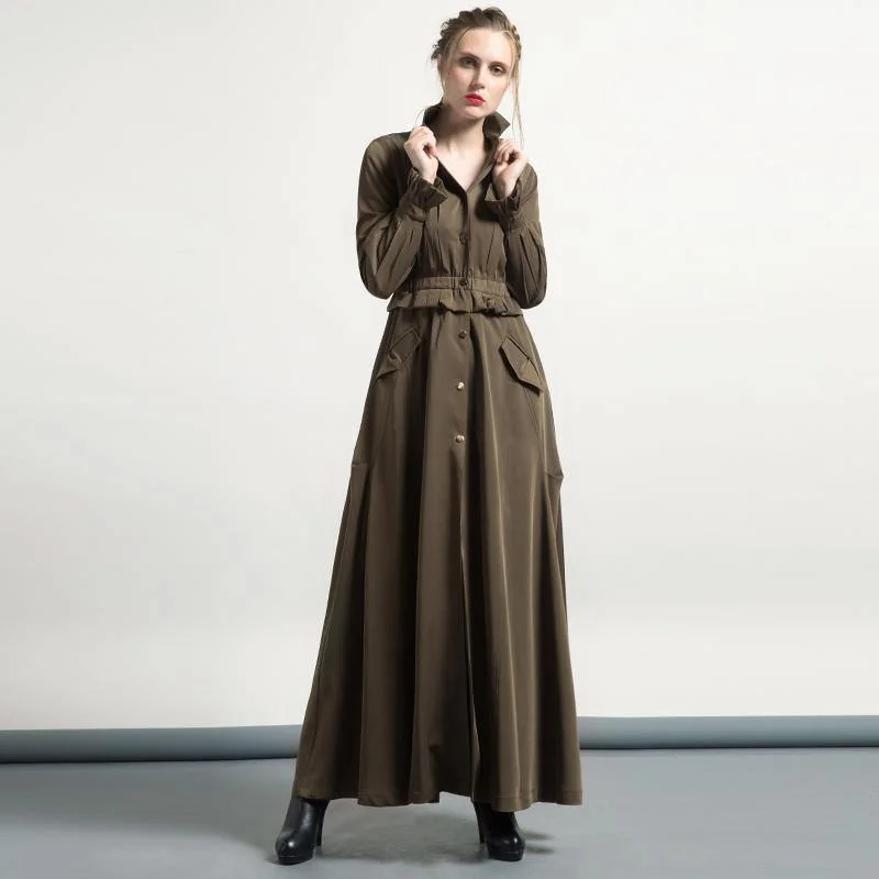 Water - resistant women's trench coats with adjustable cuffs for rainy daysarmy green winter casual cotton blended trench coat outwear tunic fashion maxi coats Water - resistant women's trench coats with adjustable cuffs for rainy daysarmy green winter casual cotton blended trench coat outwear tunic fashion maxi coats