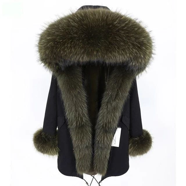 Water - resistant women's trench coats with adjustable cuffs for rainy daysArmy Green Women's Natural Real Fur Collared Coat Parka Jacket for Winter Water - resistant women's trench coats with adjustable cuffs for rainy daysArmy Green Women's Natural Real Fur Collared Coat Parka Jacket for Winter