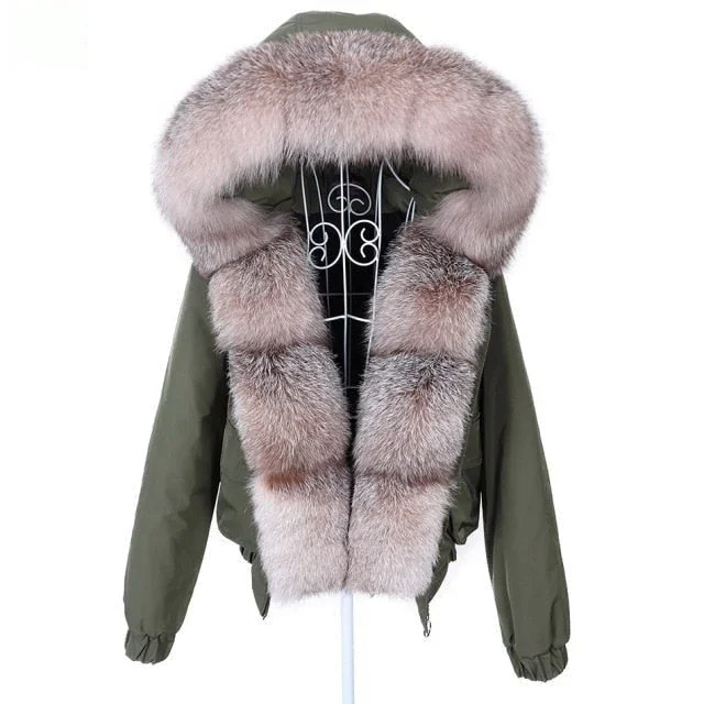 Women's long - sleeve wool coats in a houndstooth pattern for a classic charmArmy Green Women's Thick Warm Fur Winter Jacket with Raccoon Fur Collar Women's long - sleeve wool coats in a houndstooth pattern for a classic charmArmy Green Women's Thick Warm Fur Winter Jacket with Raccoon Fur Collar