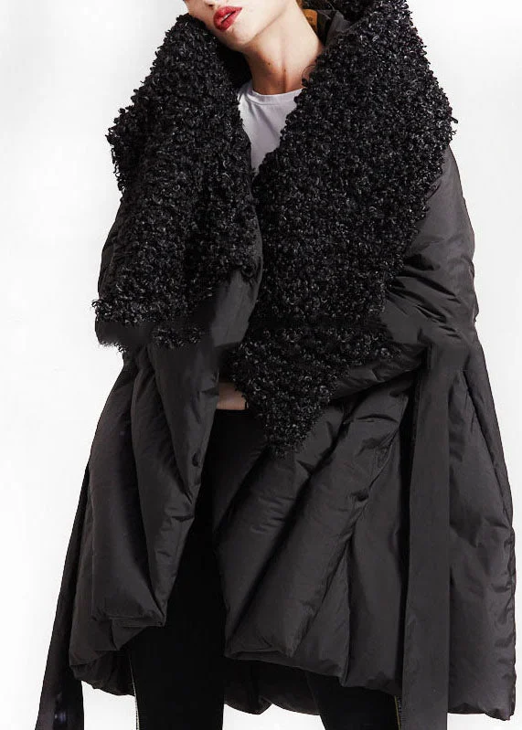 Women's longline double - breasted camel coats for a sophisticated lookArt Black Patchwork Faux Fur  Peter Pan Collar Duck Down Winter down coat