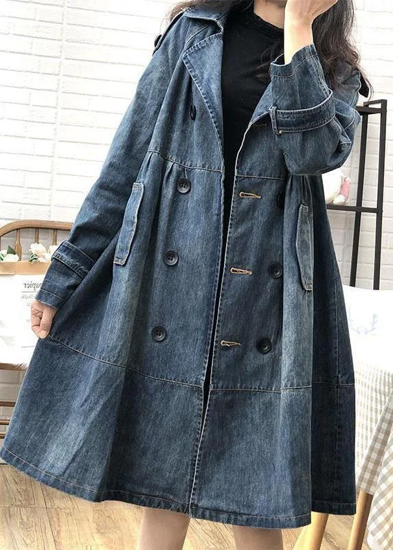 Women's pea coats with brass buttons for a nautical - inspired styleArt Blue Peter Pan Collar Pockets Button Fall Denim Trench Coats Coat Women's pea coats with brass buttons for a nautical - inspired styleArt Blue Peter Pan Collar Pockets Button Fall Denim Trench Coats Coat
