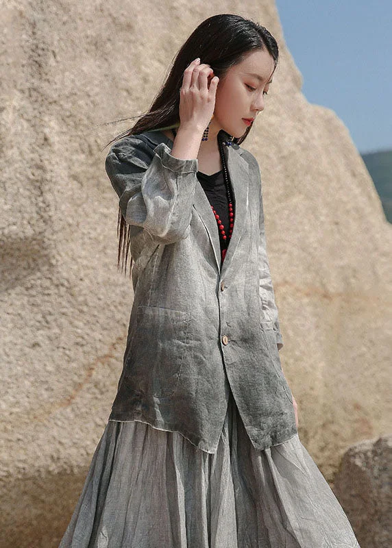 Oversized women's wool coats in a monochromatic look for a trendy outfitArt Grey Peter Pan Collar Button Linen Spring Coat Oversized women's wool coats in a monochromatic look for a trendy outfitArt Grey Peter Pan Collar Button Linen Spring Coat
