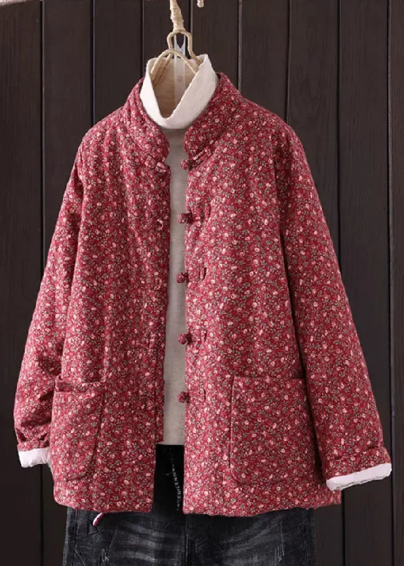 Plus size women's wool blend coats for a warm and stylish winterArt Red Print Button Pockets Thick Coat Winter Plus size women's wool blend coats for a warm and stylish winterArt Red Print Button Pockets Thick Coat Winter