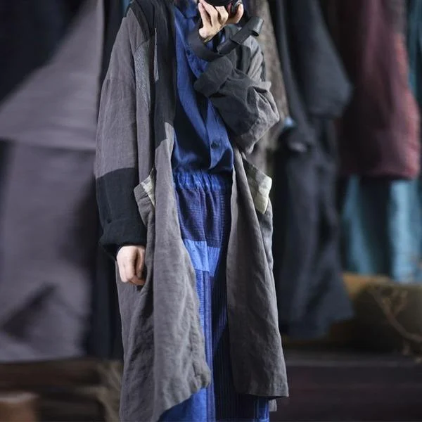 Mid - length women's down coats in a slim fit for a modern and sleek appearanceAutumn Winter Retro Patchwork Cardigan Windbreaker 2020 New Cotton Linen All-match Coat Mid - length women's down coats in a slim fit for a modern and sleek appearanceAutumn Winter Retro Patchwork Cardigan Windbreaker 2020 New Cotton Linen All-match Coat