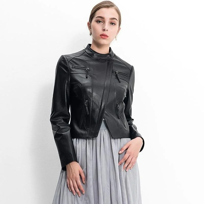 Water - resistant women's trench coats with adjustable cuffs for rainy daysAutumn Women's Genuine Lambskin Leather Motorcycle Coat Jacket Water - resistant women's trench coats with adjustable cuffs for rainy daysAutumn Women's Genuine Lambskin Leather Motorcycle Coat Jacket