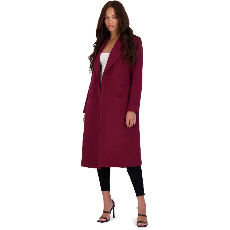 Avec Les Filles Women’s Double Breasted Tailored Wool Blend Coat with Peak Lapel