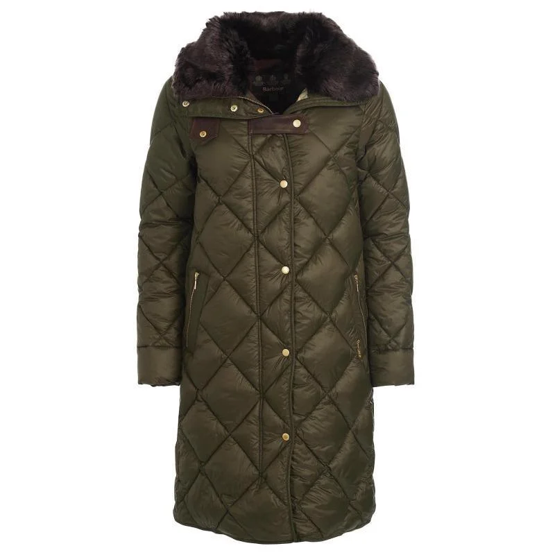 Women's faux fur coats in bright colors for a bold fashion statementBarbour Ballater Ladies Quilted Coat - Sage/Dark Brown