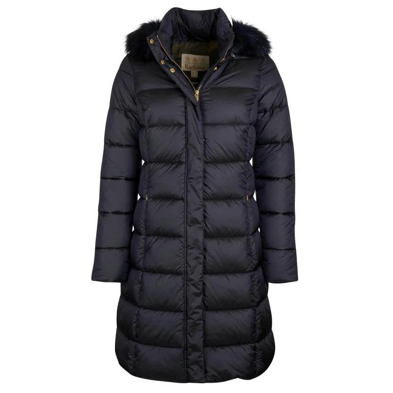 Women's long - sleeve wool coats in a houndstooth pattern for a classic charmBarbour Crinan Ladies Quilted Coat - Dark Navy/Hawthorn Tartan Women's long - sleeve wool coats in a houndstooth pattern for a classic charmBarbour Crinan Ladies Quilted Coat - Dark Navy/Hawthorn Tartan