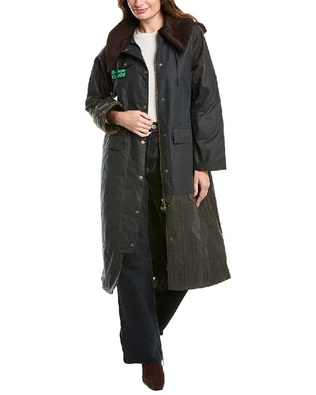 Mid - length women's down coats in a slim fit for a modern and sleek appearanceBarbour GANNI Waxed Long Coat Mid - length women's down coats in a slim fit for a modern and sleek appearanceBarbour GANNI Waxed Long Coat