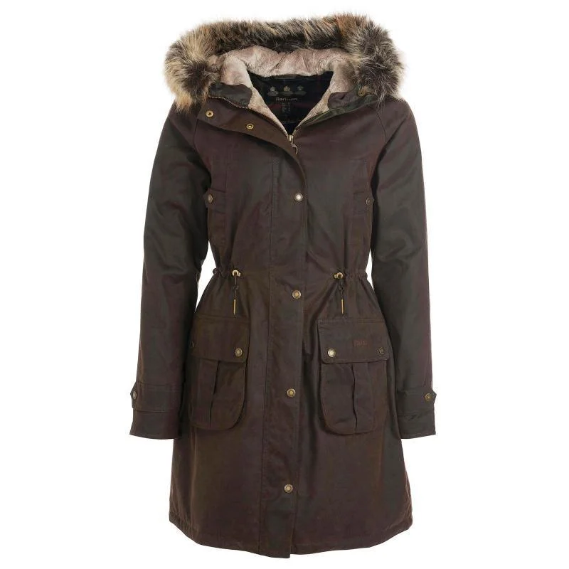 Women's longline double - breasted camel coats for a sophisticated lookBarbour Hartwith Ladies Wax Parka Jacket - Rustic/Classic