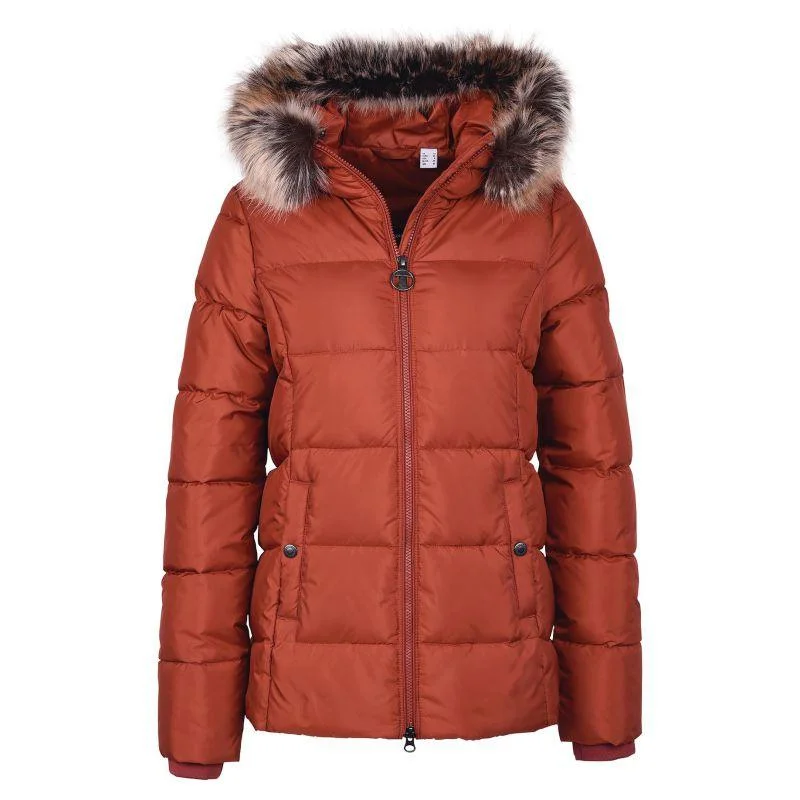 Hooded women's puffer coats in neon colors for high - visibility sportsBarbour Midhurst Ladies Quilted Faux Fur Hood Jacket - Burnt Henna