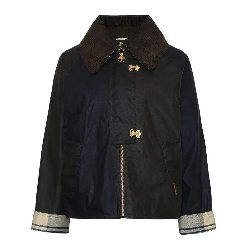 Petite women's wool blend coats with a tailored fit for a flattering silhouetteBarbour Patch Drummond Spey Ladies Wax Jacket - Fern/Archive Olive