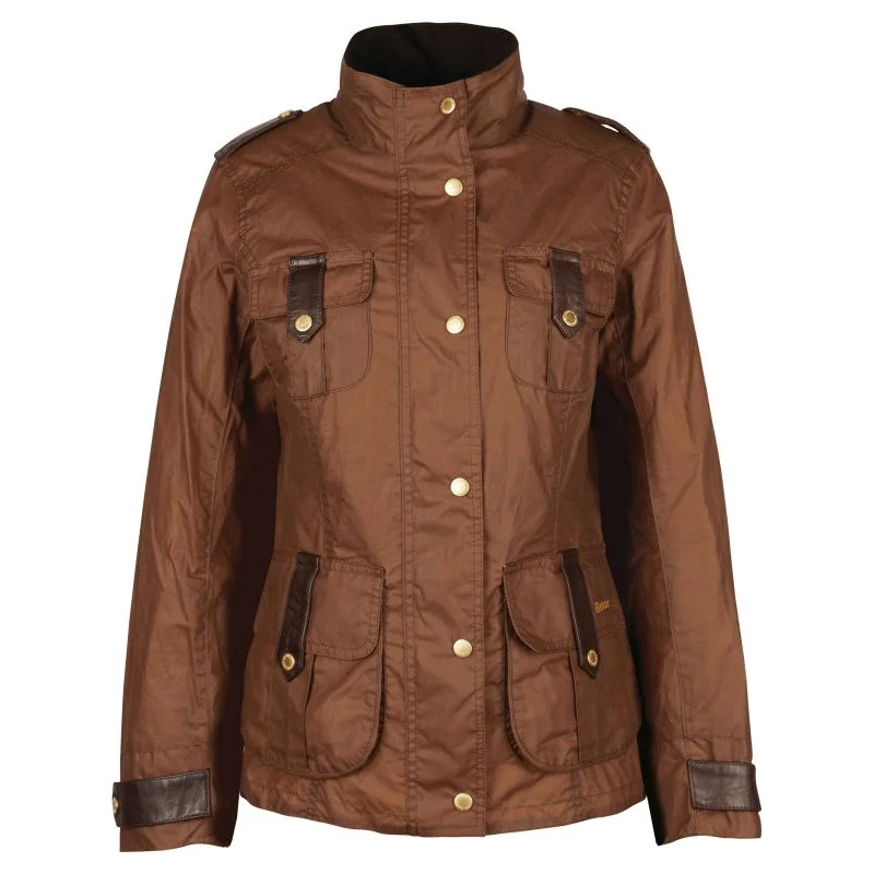Mid - length women's down coats in a slim fit for a modern and sleek appearanceBarbour Premium Defence Ladies Wax Jacket - Tan/Ancient