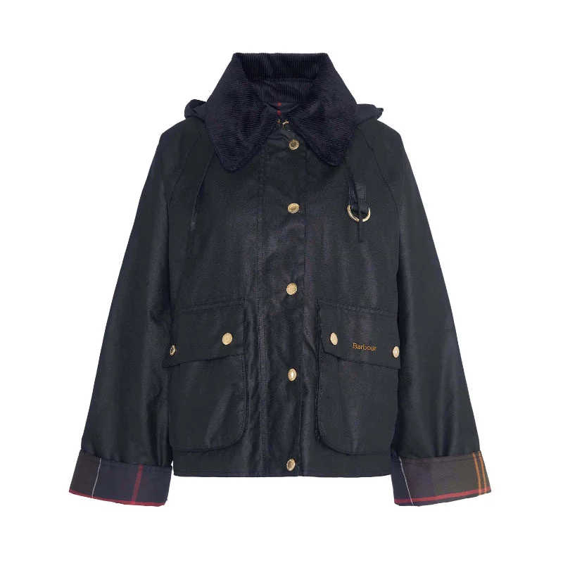 Mid - length women's down coats in a slim fit for a modern and sleek appearanceBarbour Reighton Wax Ladies Jacket - Black/Classic Mid - length women's down coats in a slim fit for a modern and sleek appearanceBarbour Reighton Wax Ladies Jacket - Black/Classic