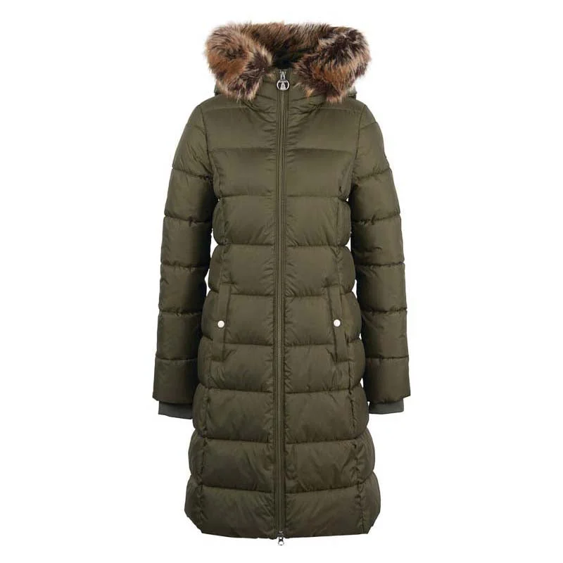 Hooded women's puffer coats in neon colors for high - visibility sportsBarbour Rosoman Ladies Quilted Jacket - Deep Olive