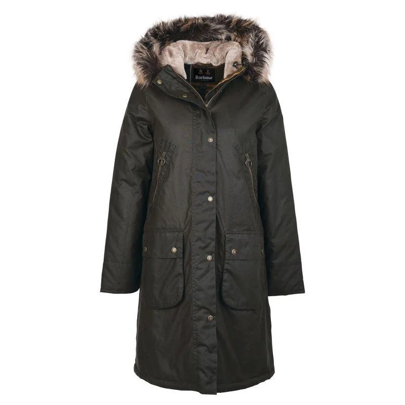 Shearling - lined women's leather coats for ultimate warmth and luxuryBarbour Stavia Ladies Wax Jacket - Olive/Classic