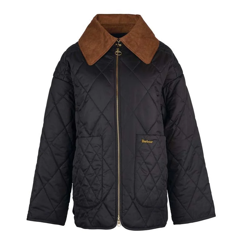 Women's cropped leather coats with silver studs for an edgy lookBarbour Woodhall Ladies Quilt Jacket - Black/Black/Sage Tartan