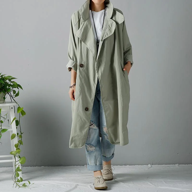 Mid - length women's down coats in a slim fit for a modern and sleek appearanceBea green cotton trench coats long cardigans