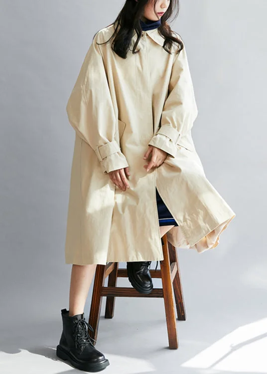 Quilted down women's coats with removable hoods for outdoor activitiesBeautiful Beige Peter Pan Collar Pockets Cotton trench coats Winter