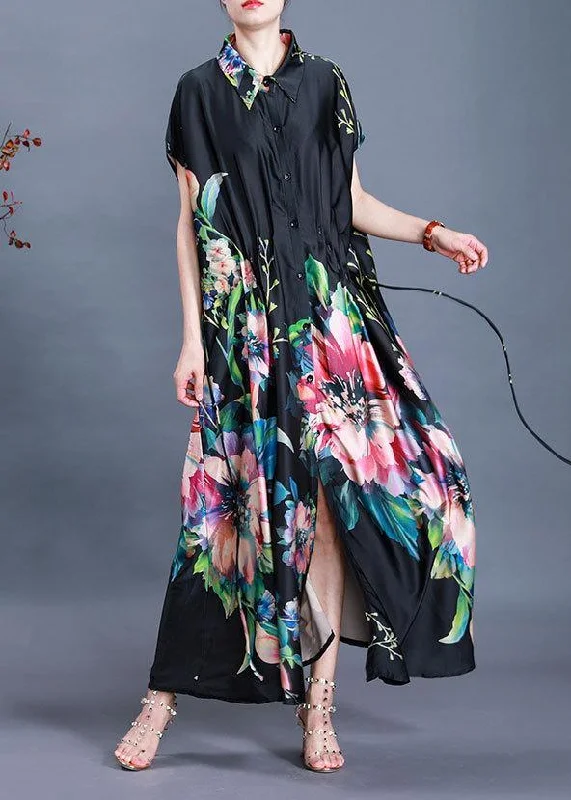 Women's waterproof parka coats with multiple pockets for practicalityBeautiful Black Print tie waist Maxi Coat Summer