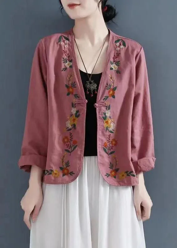 Women's long - sleeve wool coats in a houndstooth pattern for a classic charmBeautiful Carmine Embroidered Button Patchwork Linen Coats Summer Women's long - sleeve wool coats in a houndstooth pattern for a classic charmBeautiful Carmine Embroidered Button Patchwork Linen Coats Summer