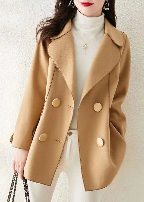 Women's longline double - breasted camel coats for a sophisticated lookBeautiful Khaki Peter Pan Collar Button Patchwork Woolen Coat Fall Women's longline double - breasted camel coats for a sophisticated lookBeautiful Khaki Peter Pan Collar Button Patchwork Woolen Coat Fall