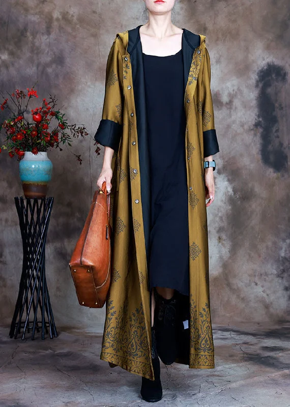 Checkered women's wool coats in a classic pattern for a timeless styleBeautiful Yellow Hooded Print Satin trench coats Spring