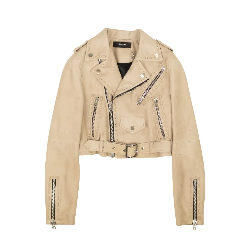 Amiri Sand Braided Suede Cropped Biker Jacket