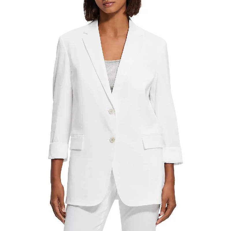 Long women's mac coats in a lightweight fabric for spring showersWomens Solid Linen Two-Button Blazer